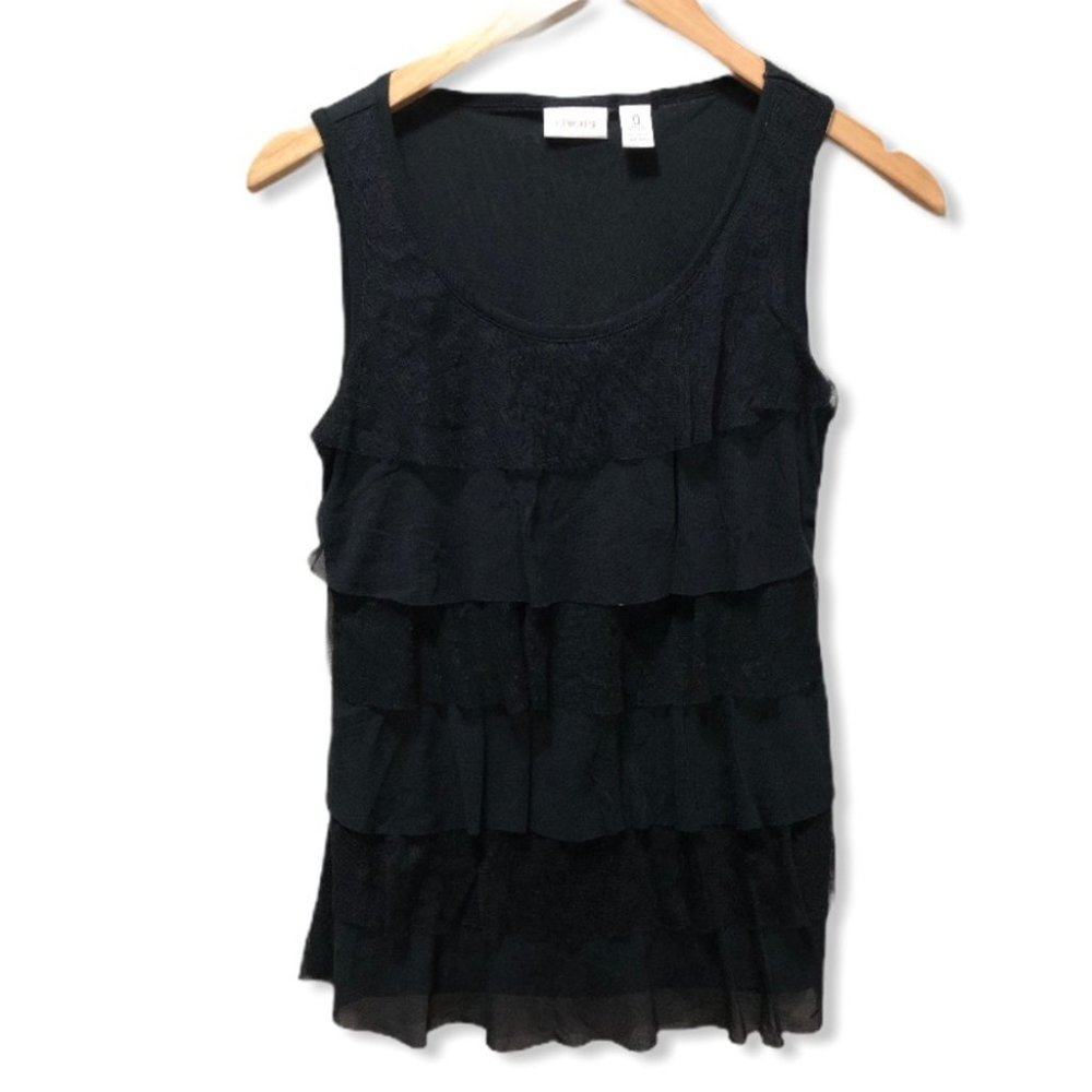 {Chico’s} Layered Tiered Black Tank